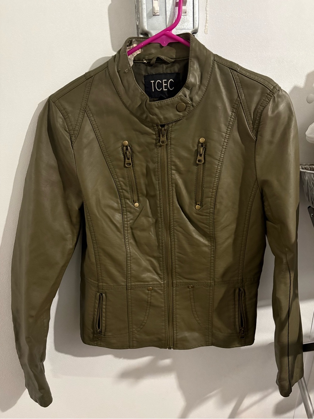TCEC Olive Faux Leather Moto Jacket